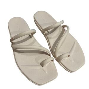 Crocs Women's Cream Miami Toe Loop Strappy Flat Sandal, Size 9, EUC